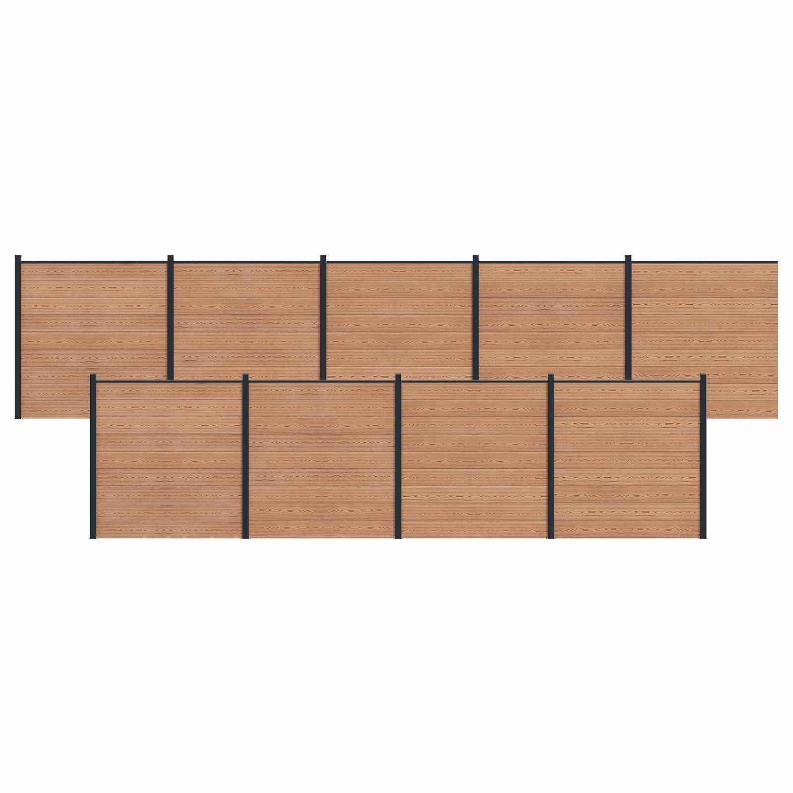 Hegnspanel 9 stk WPC og Aluminium Brun