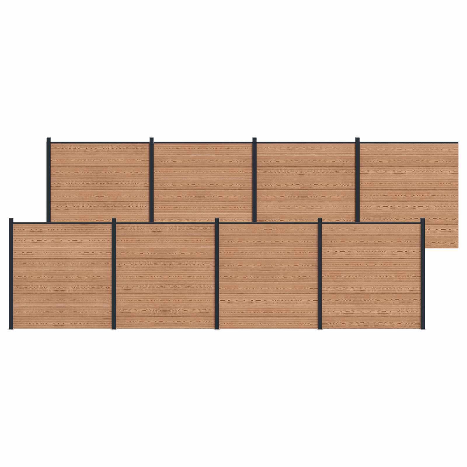 Hegnspanel 8 stk WPC og Aluminium Brun