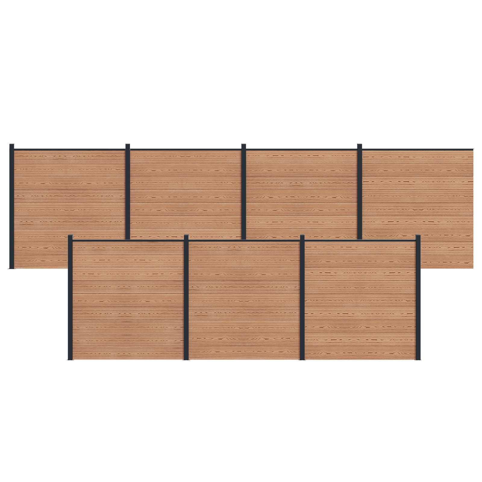 Hegnspanel 7 stk WPC og Aluminium Brun