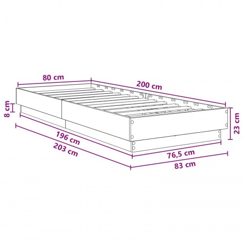 Sengeramme med LED i betongrå 80 x 200 cm
