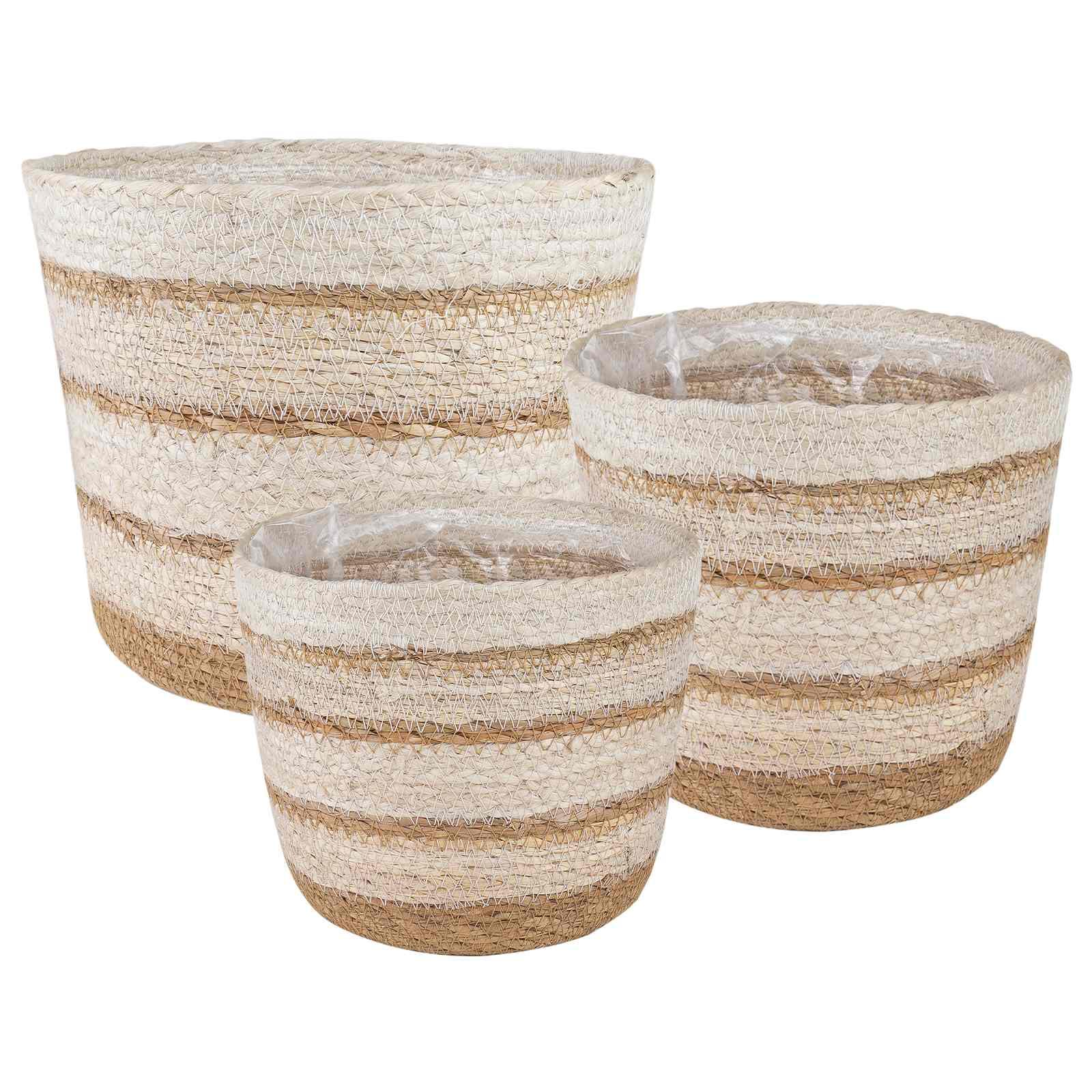 Søgræs Planterkurve 3 stk Naturlig, hvid og beige Ø26 x 19 cm