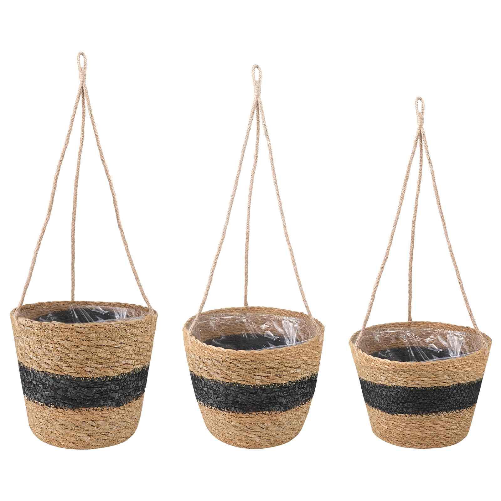 Søgræs Planterkurve 3 stk Naturfarvet og sort Ø26 x 19 cm