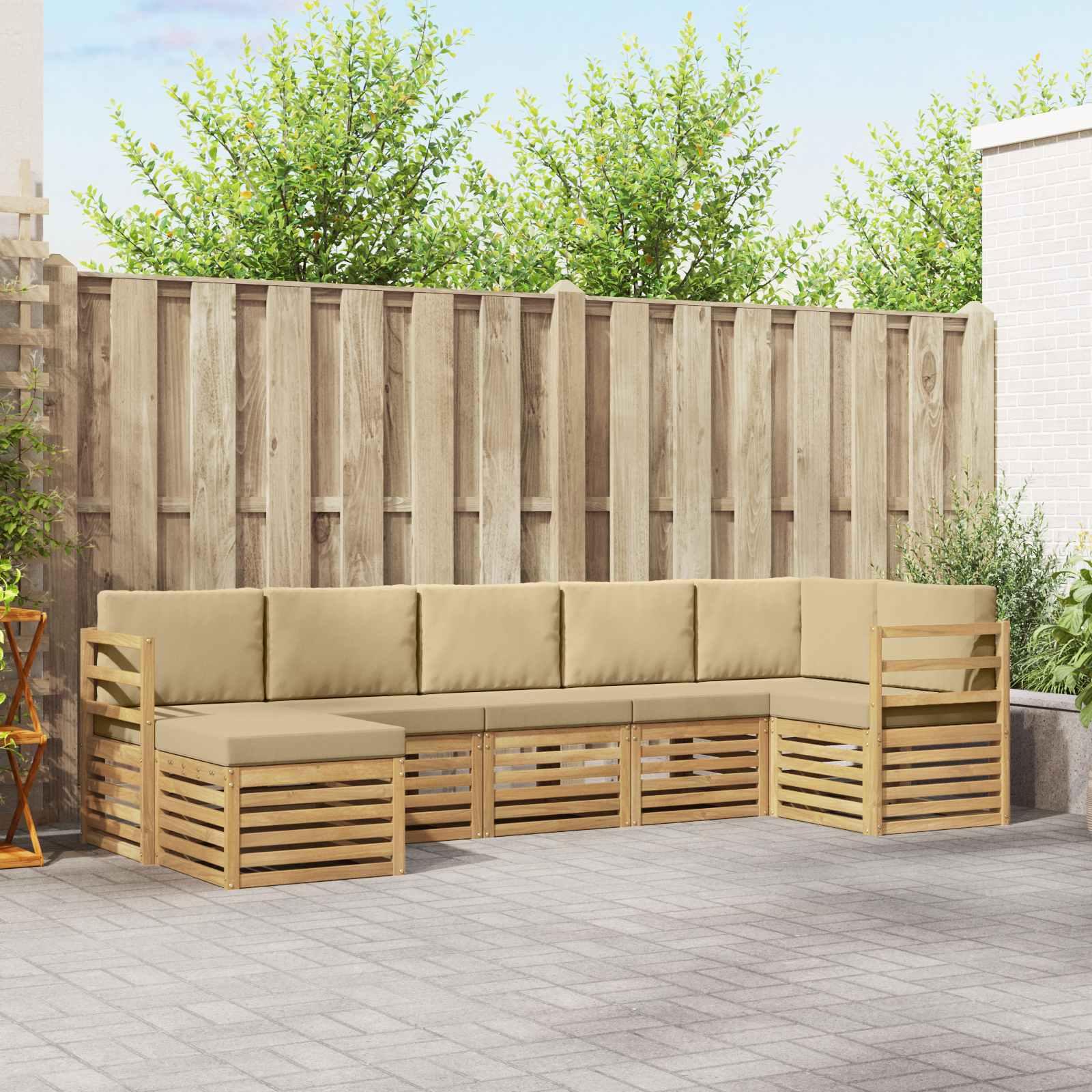 Udendørs sofagruppe i akacietræ - 7 dele, hvid/beige, modulopbygget