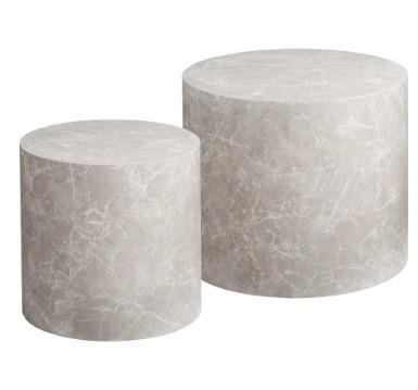 Sofabordssæt i beige - 38×36 cm og 48×40 cm, rund marmorlook