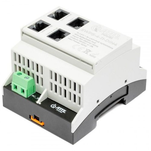 Atte SWPS-4-11-DIN4 - 4‑ports PoE-switch med indbygget strømforsyning til DIN-skinne (TH35)