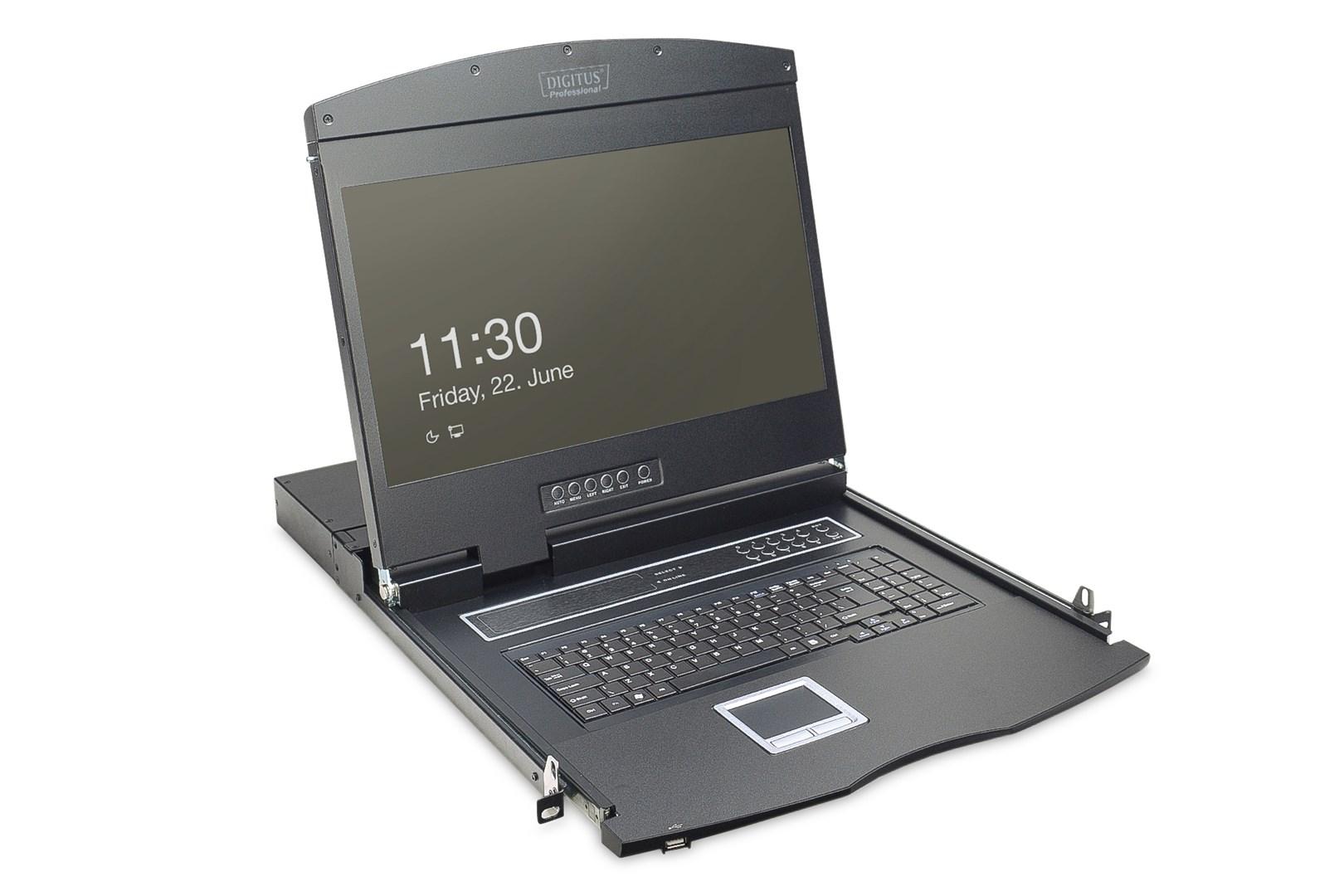 DIGITUS 19" KVM-konsol med 8-port CAT5 og touchpad - tysk layout billede