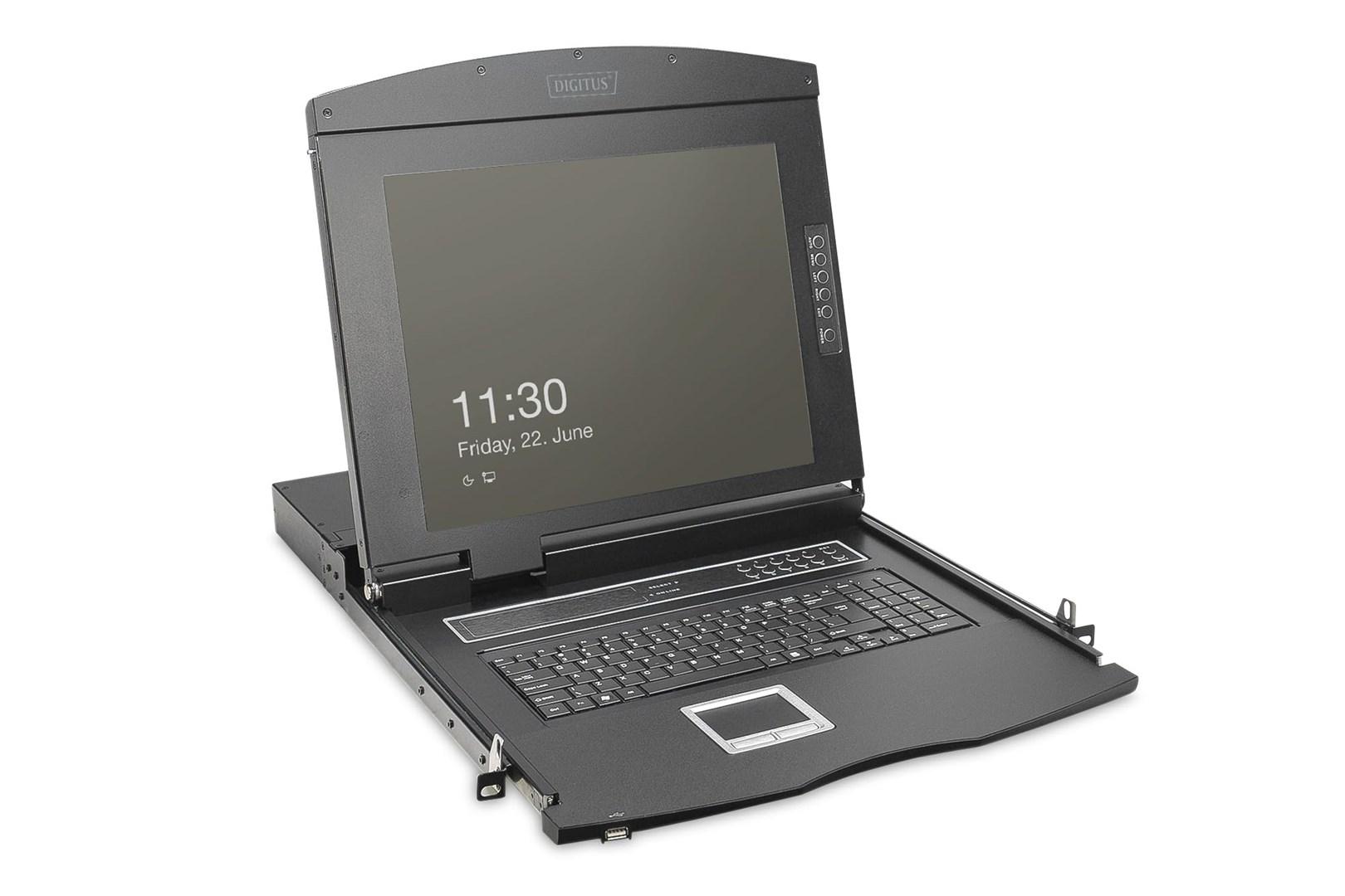 DIGITUS modulær rack-konsol 19" HD LCD - 1-port VGA KVM (tysk tastatur) billede