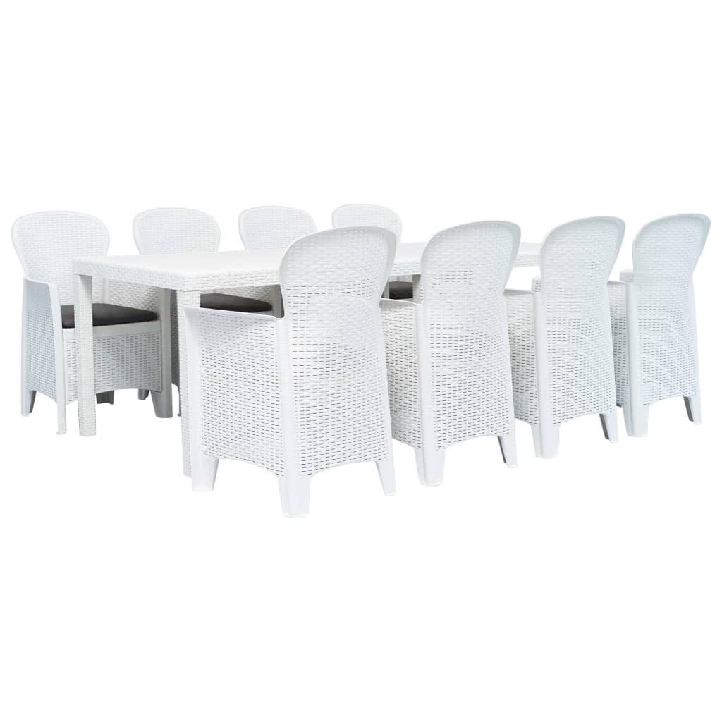 Udendørs spisebordssæt 9 dele plastik hvid rattanlook