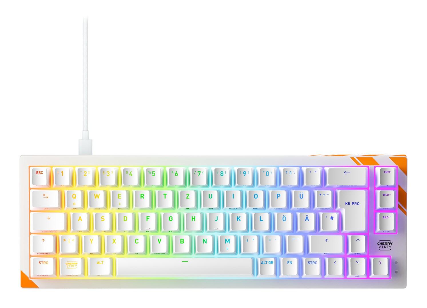 Cherry K5 Pro TMR Compact gamingtastatur 65% - RGB, hot-swap, USB - Orange/Hvid (QWERTZ, tysk) billede