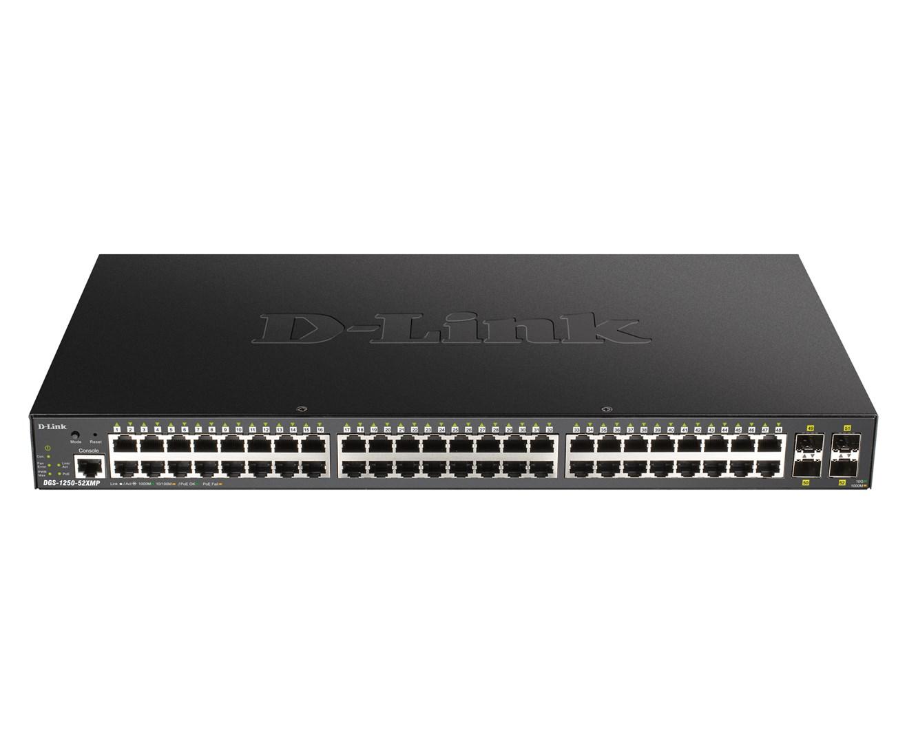 D-Link 48-port Gigabit Smart Managed switch med 4 x 10G SFP+, 370 W PoE
