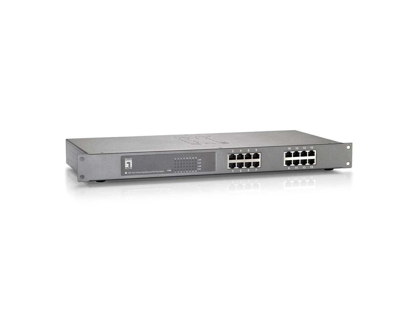 LevelOne FEP-1612 - 16-port Fast Ethernet PoE+ switch, 500 W billede