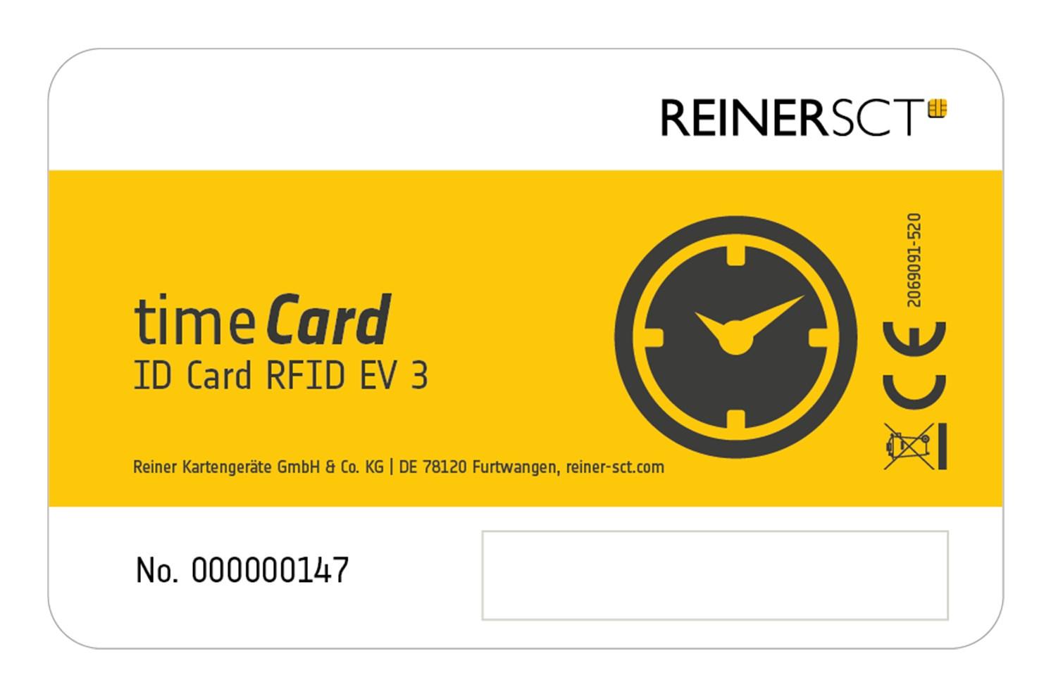 Reiner SCT timeCard Premium-kort - MIFARE DESFire EV3 RFID, gul/sort/hvid, 50 stk.
