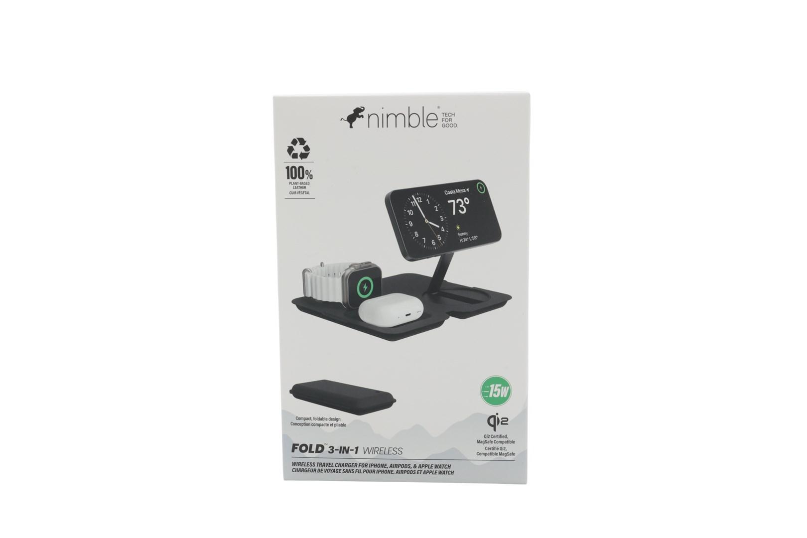 Nimble Fold 3-i-1 trådløs oplader - sammenklappelig rejseoplader til iPhone, AirPods og Apple Watch