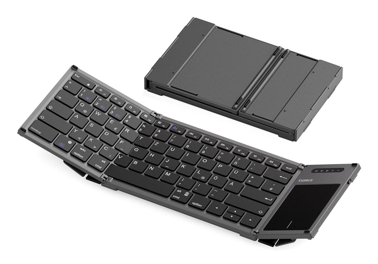 Sammenklappeligt trådløst tastatur med touchpad - KB06101, stålgrå, RF + Bluetooth 5.3, QWERTZ (engelsk)