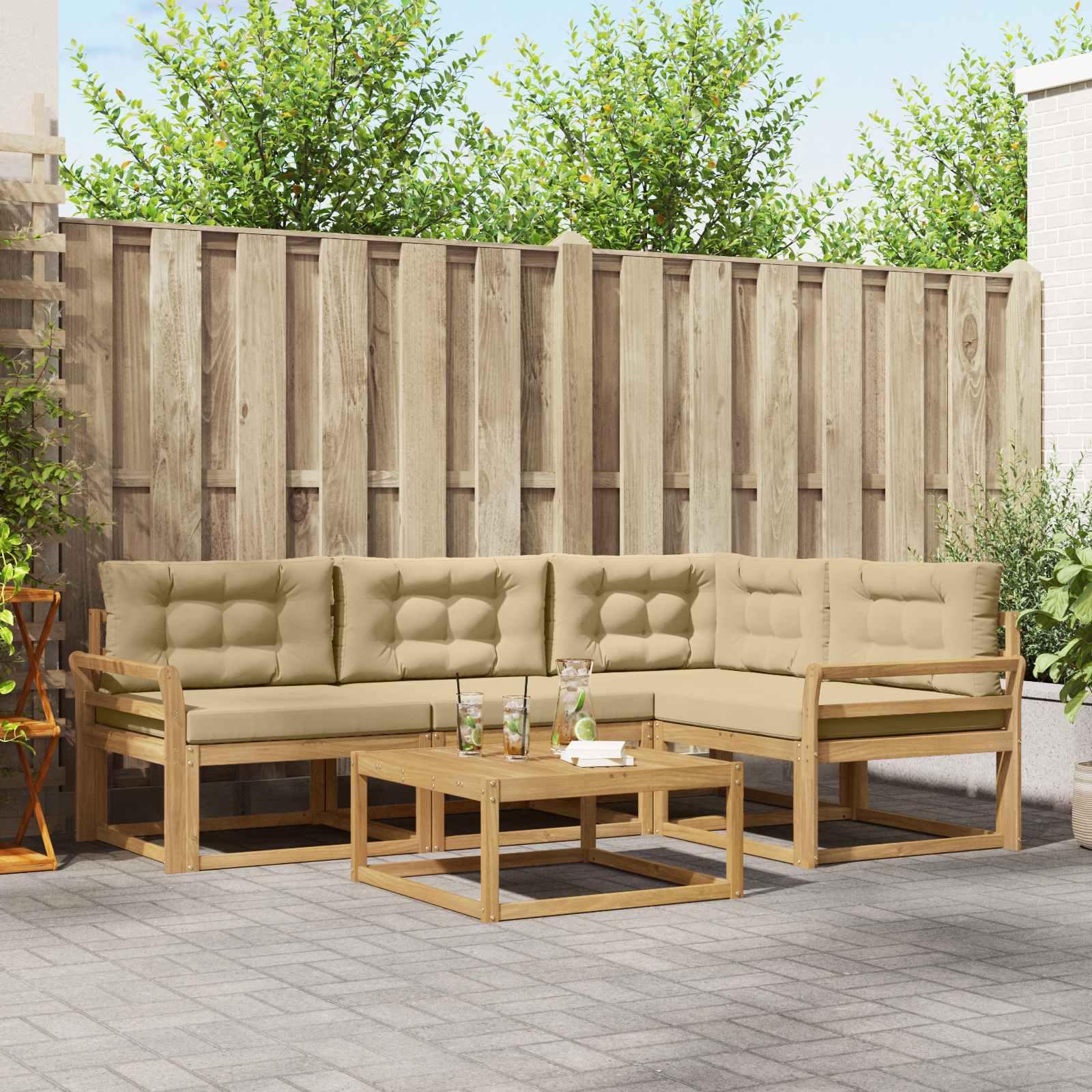 Udendørs sofagruppe 5 stk Hvid og Beige 79 x 79 x 37 cm