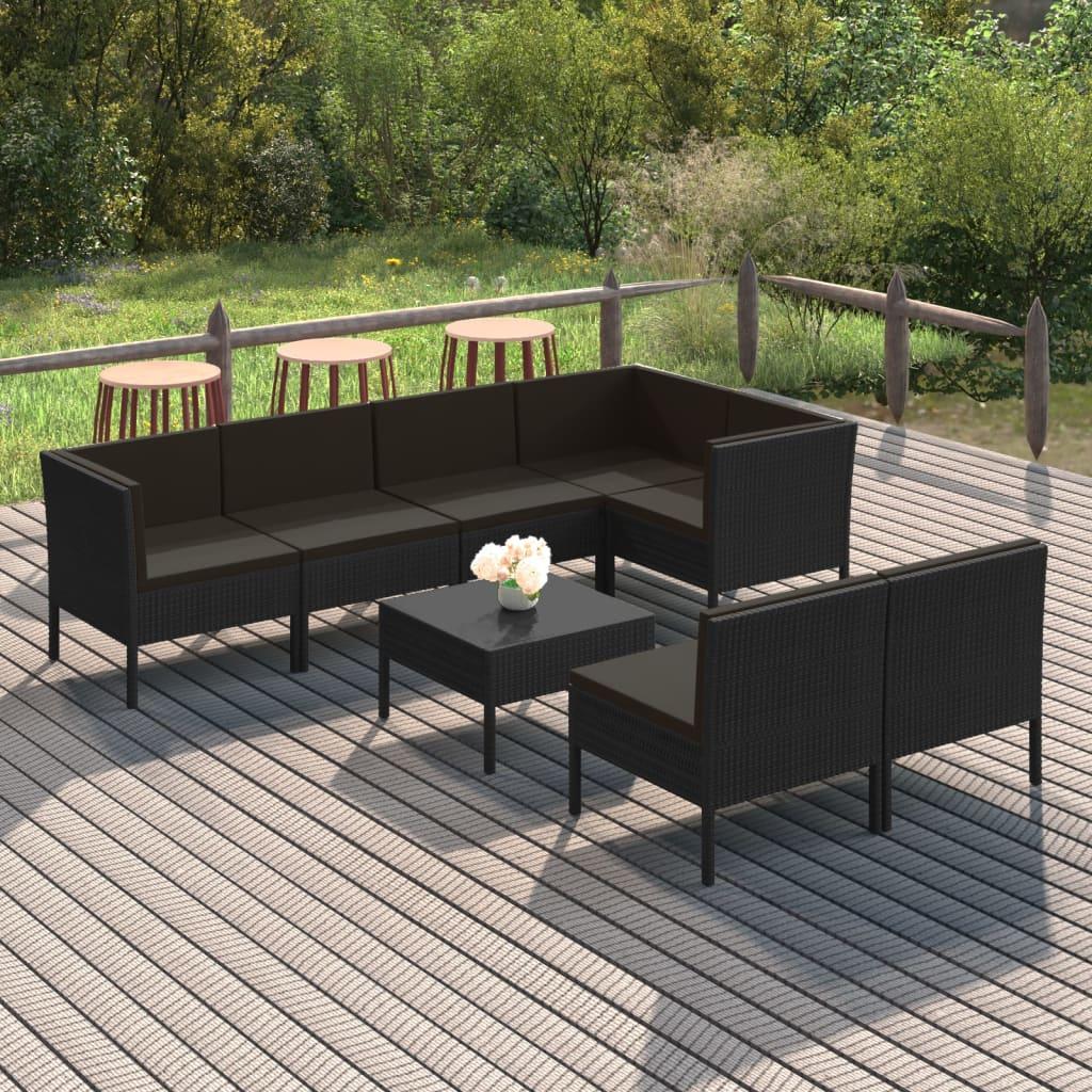 Loungesæt til haven 8 dele med hynder polyrattan sort