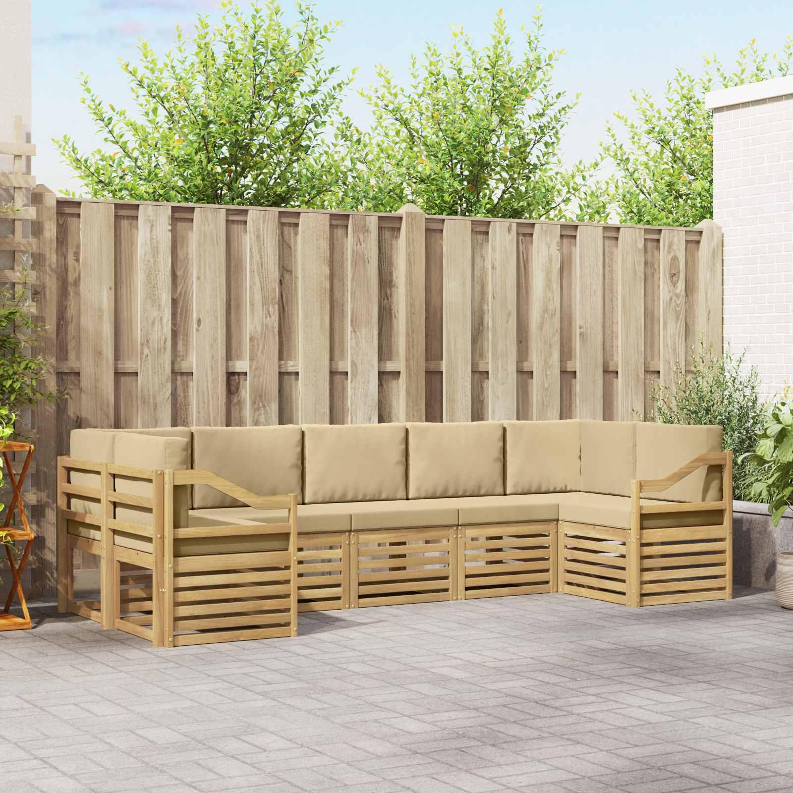Sektionalsofa sæt 7 stk Hvid og Beige 304 x 126,5 x 73 cm