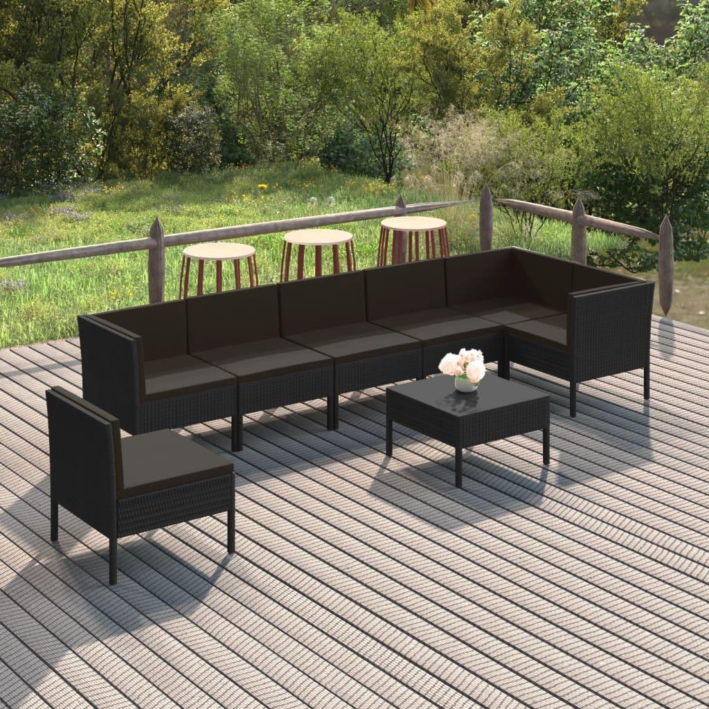 Loungesæt til haven 8 dele med hynder polyrattan sort