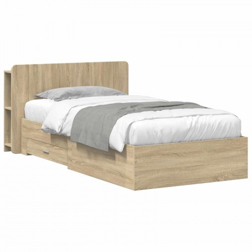 Sengestel med opbevaring Sonoma-eg 75 x 190 cm Konstrueret træ