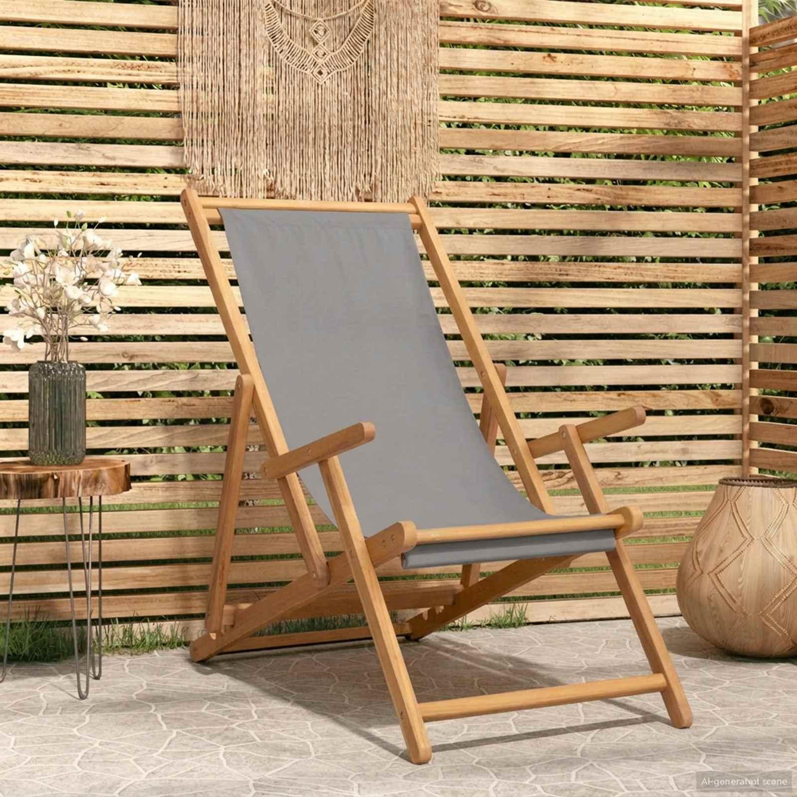 Strandstol Lysegrå Massiv Teaktræ