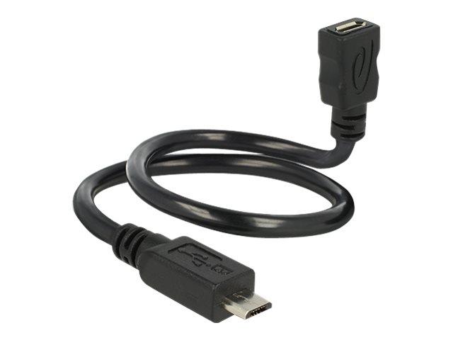 DeLOCK OTG ShapeCable - USB forlængerkabel, Micro-USB B hun til Micro-USB B han, 35 cm - sort