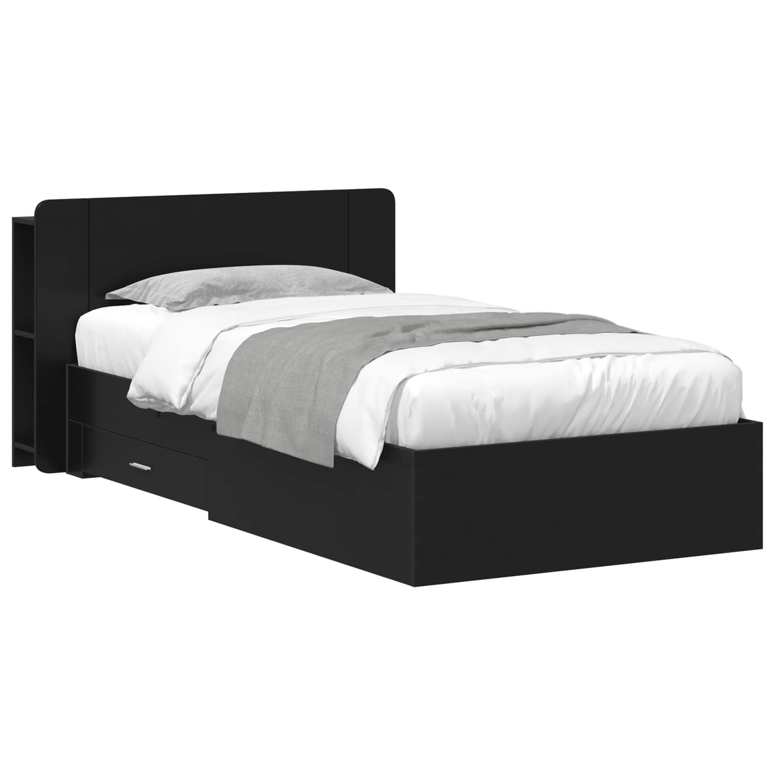 Sengestel med opbevaring Sort 75 x 190 cm Konstrueret træ