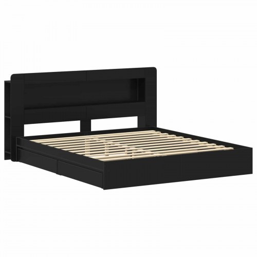 Sengestel med opbevaring Sort 200 x 200 cm Konstrueret træ