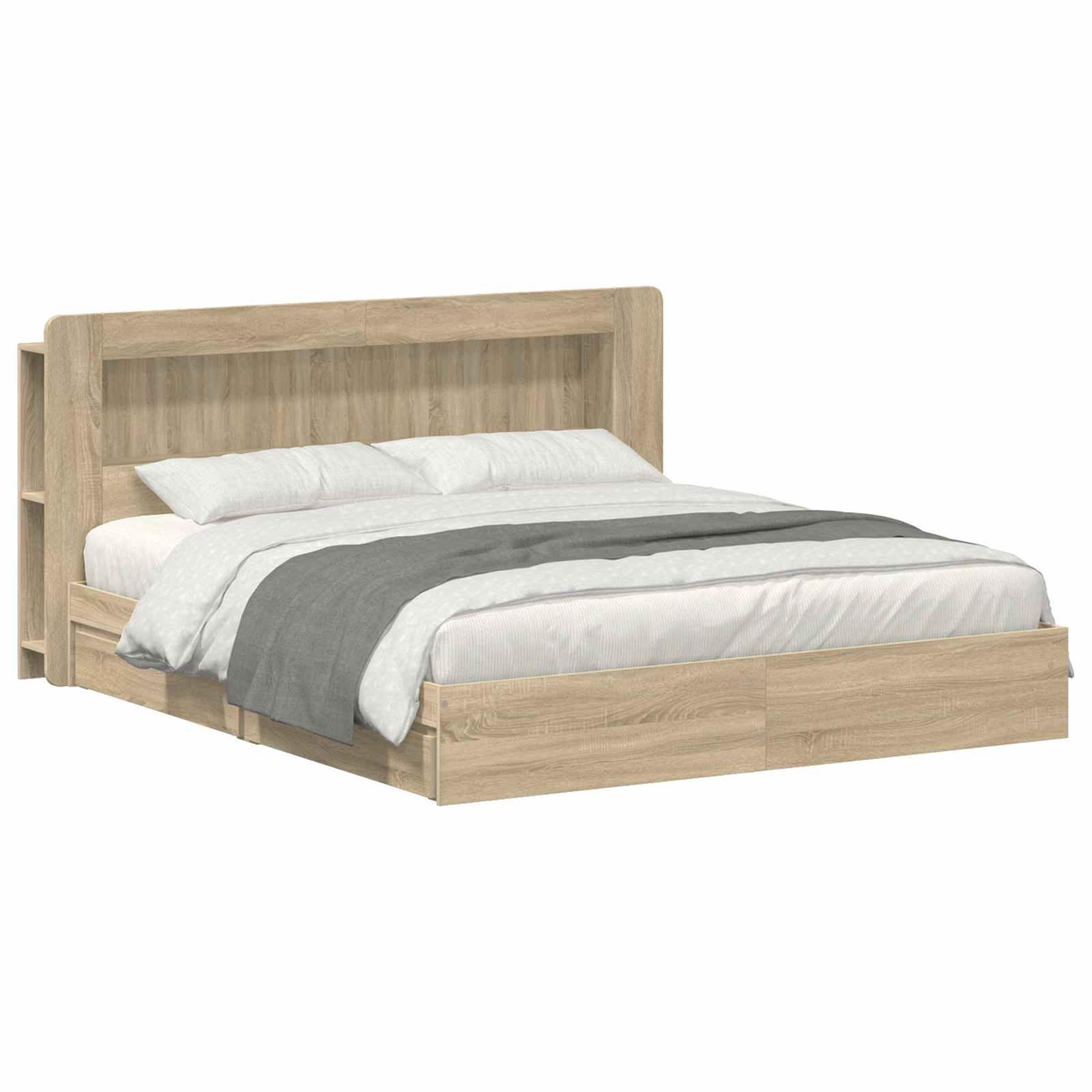 Sengestel med opbevaring Sonoma-eg 180 x 200 cm Konstrueret træ