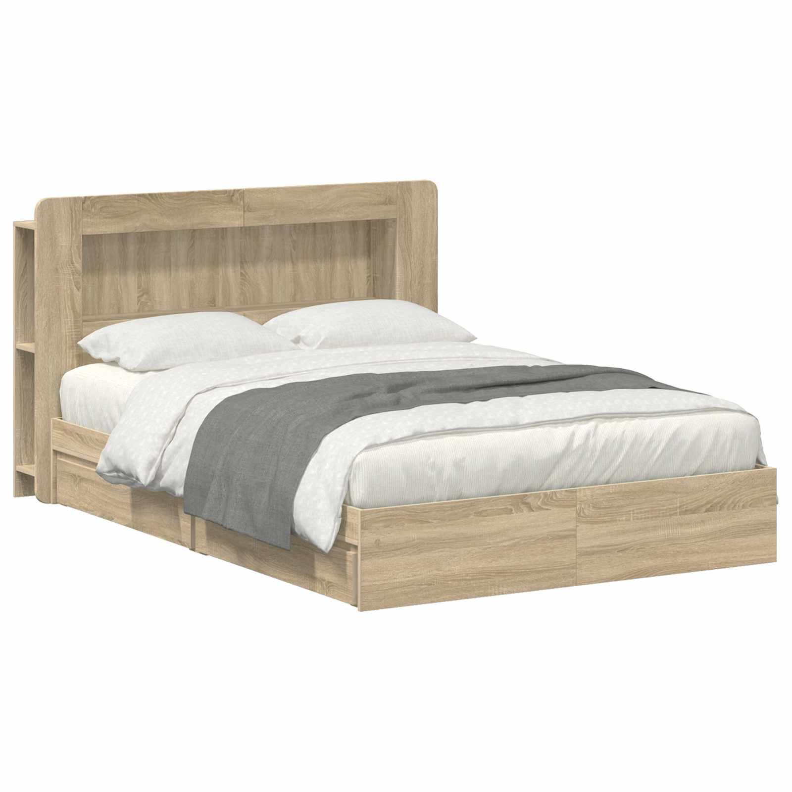Sengestel med opbevaring Sonoma-eg 150 x 200 cm Konstrueret træ
