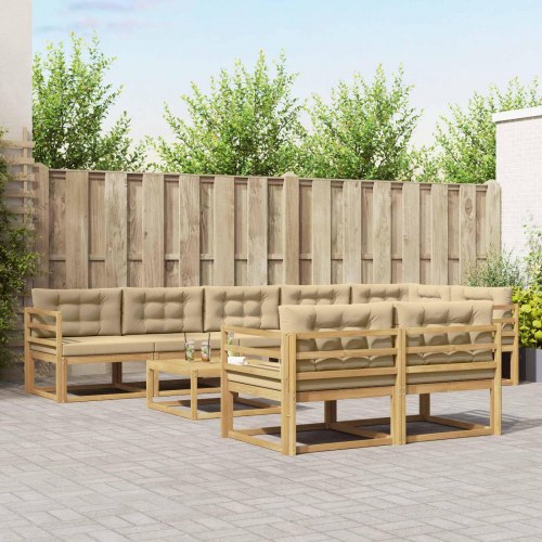 Udendørs sofagruppe 9 stk Hvid og Beige 79 x 79 x 37 cm