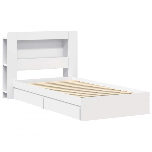 Sengestel med opbevaring Hvid 90 x 200 cm Konstrueret træ