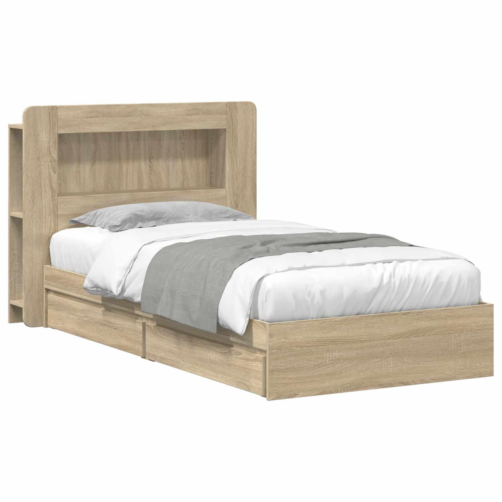 Sengestel med opbevaring Sonoma-eg 90 x 190 cm Konstrueret træ