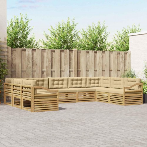 Udendørs sofagruppe 9 stk Hvid og Beige 404 x 245,5 x 73 cm
