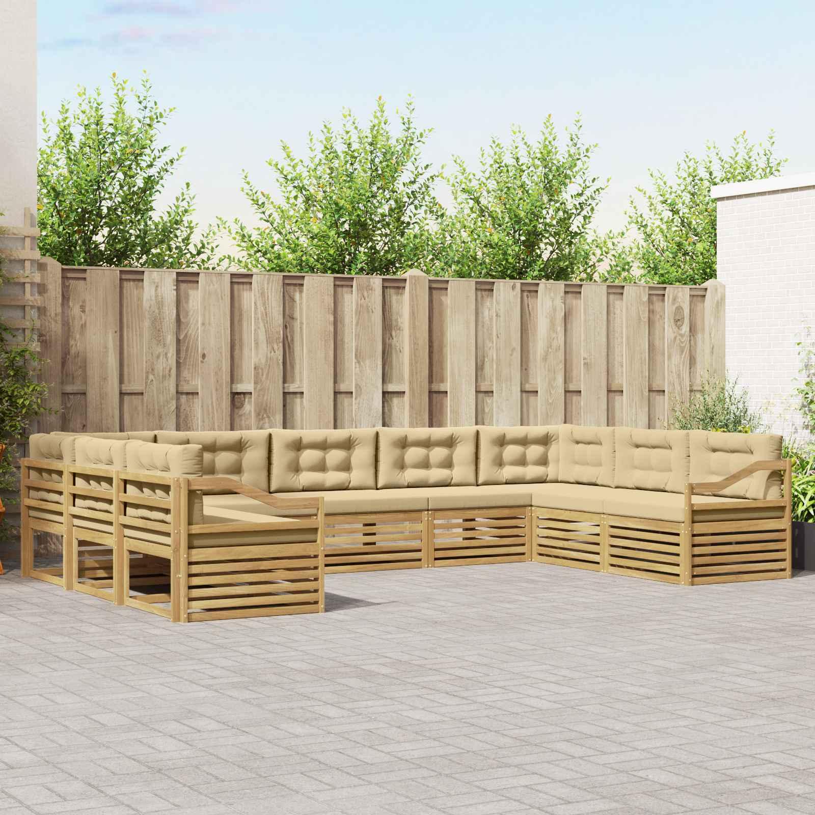 Udendørs sofagruppe 9 stk Hvid og Beige 404 x 245,5 x 73 cm