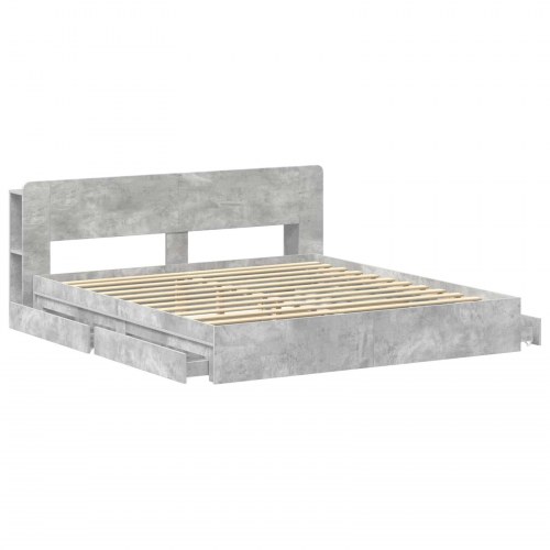 Sengestel med opbevaring Betongrå 200 x 200 cm Konstrueret træ