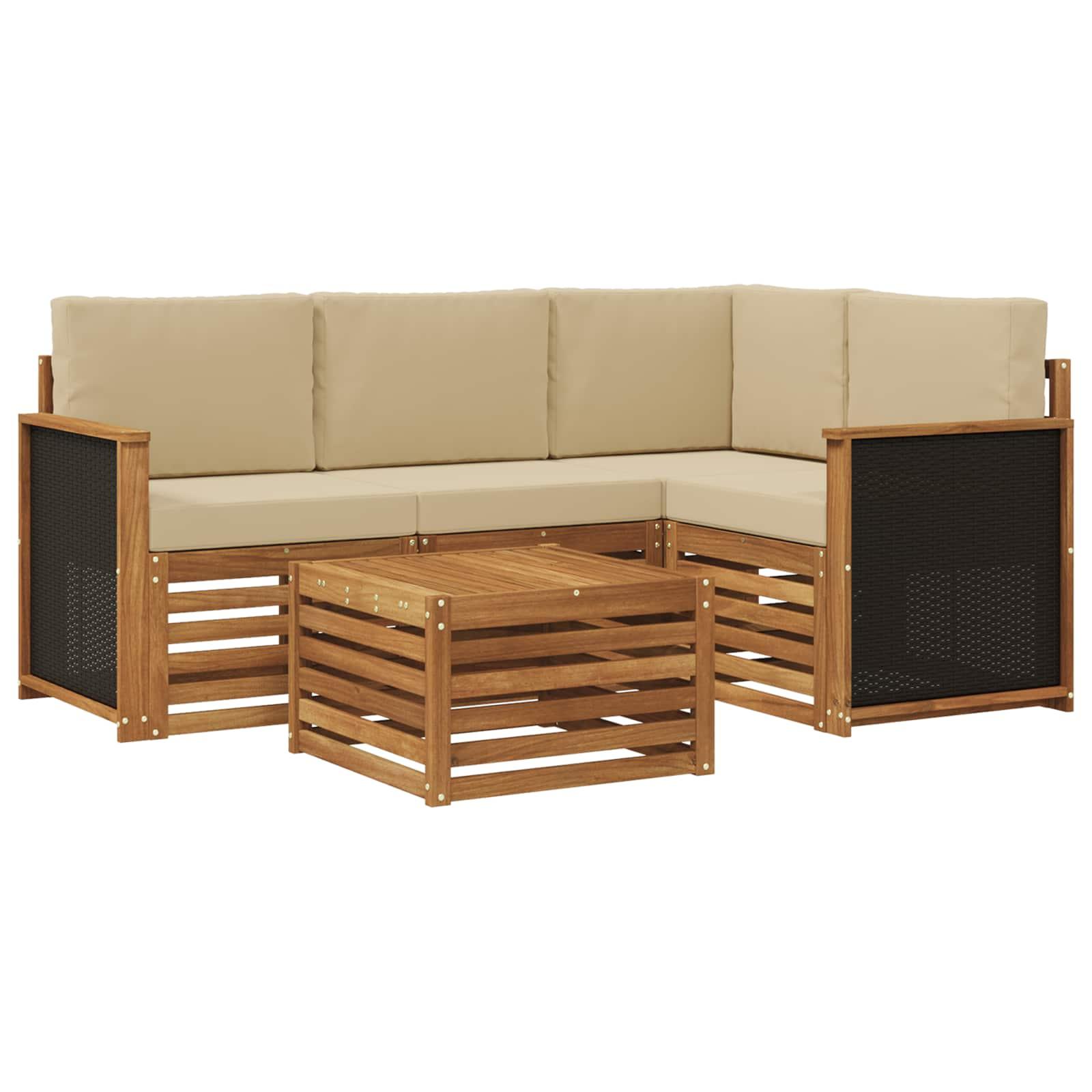 Udendørs sofagruppe 5 stk Naturlig og Beige 59 x 59 x 37 cm