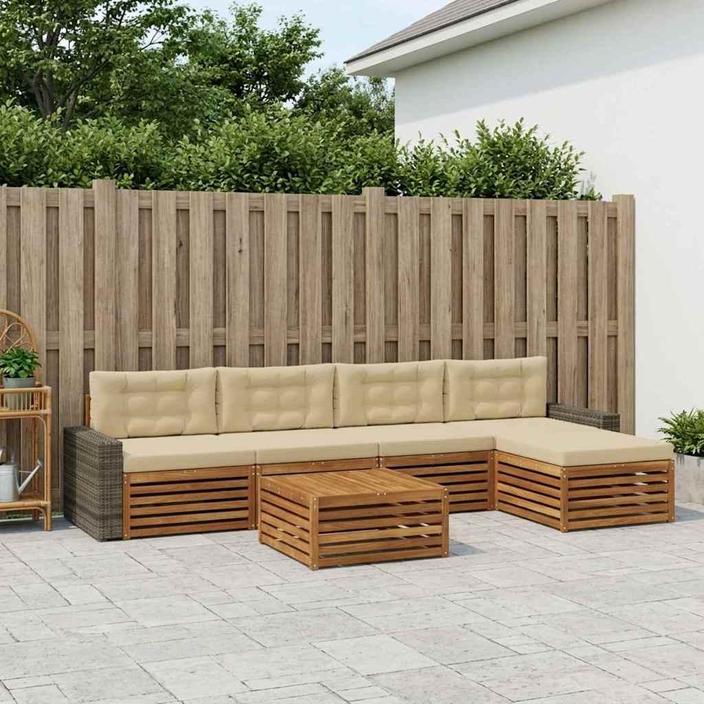 Udendørs sofagruppe i akacietræ - 6 dele, naturlig/beige, 79 × 79 × 37 cm