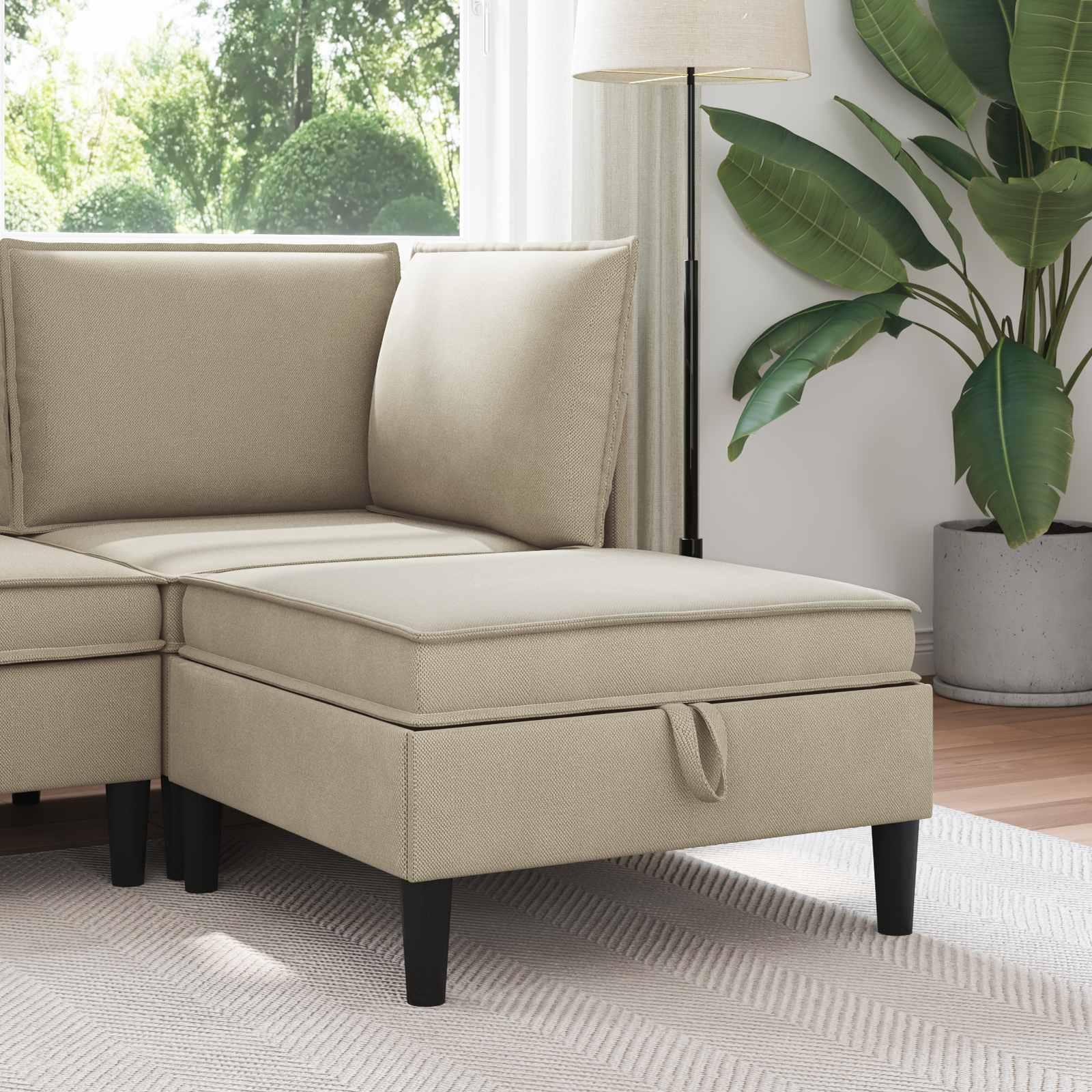 Sofa puff med opbevaring i sandfarvet fløjl - 70 × 70 cm