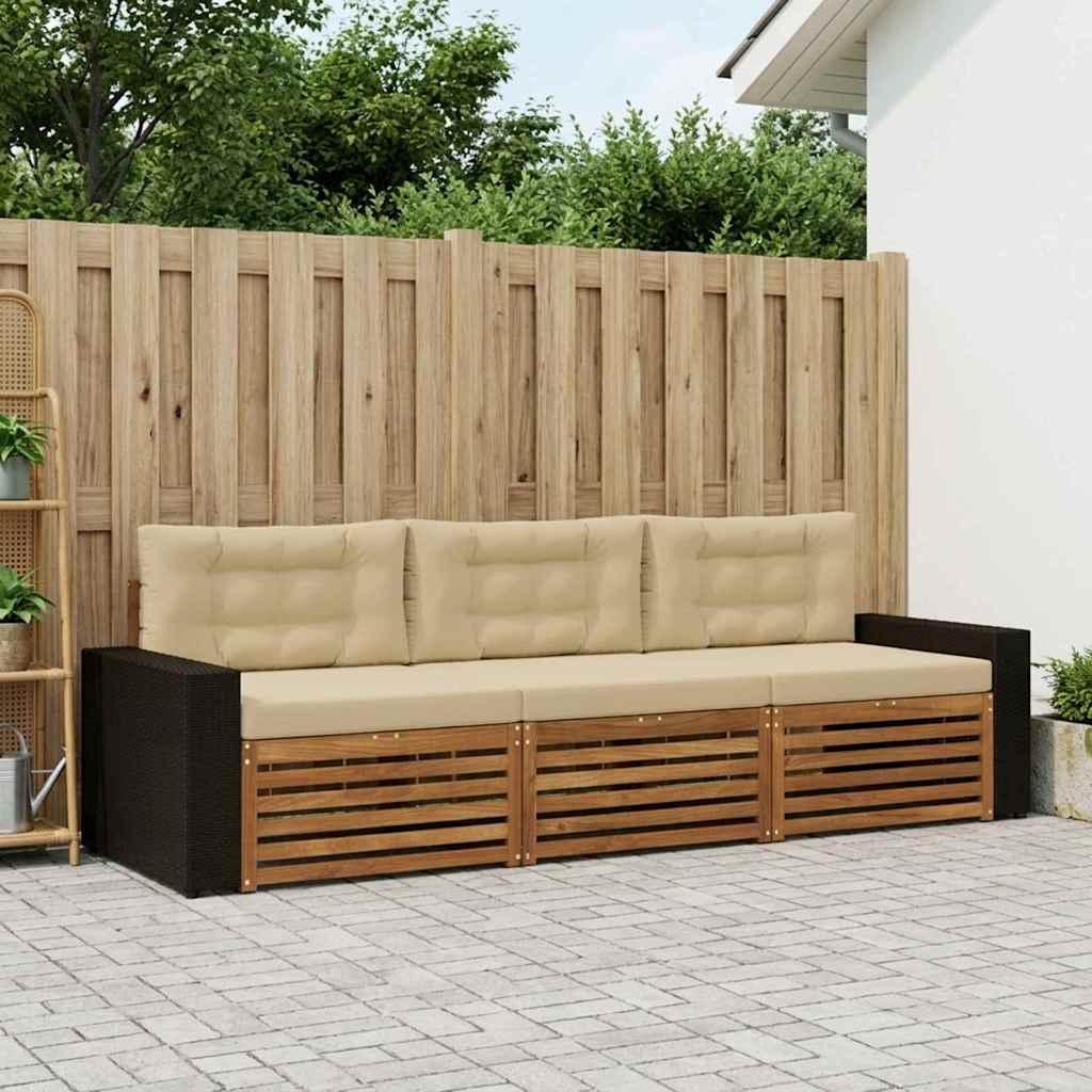 UdendÃ¸rs sofagruppe med pude 3 stk Naturlig og Beige Polyester
