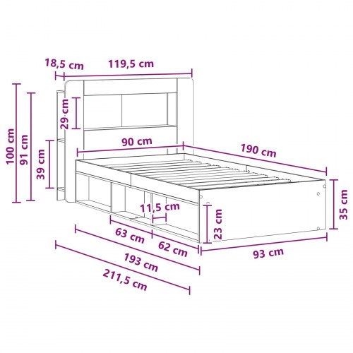 Sengestel med opbevaring - sort 90 x 190 cm