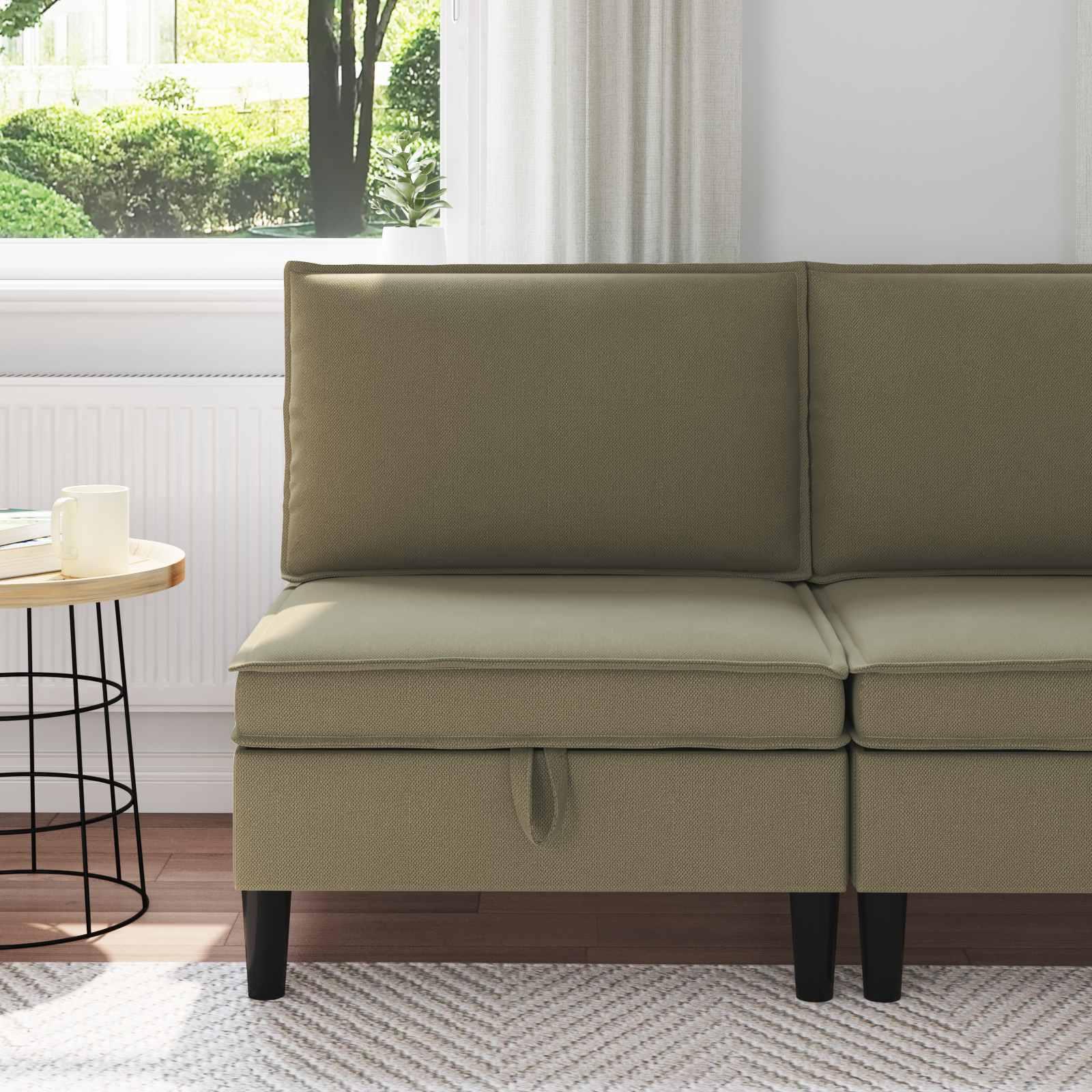 Mellem Sofa med Opbevaring Kakifarvet Fløjl