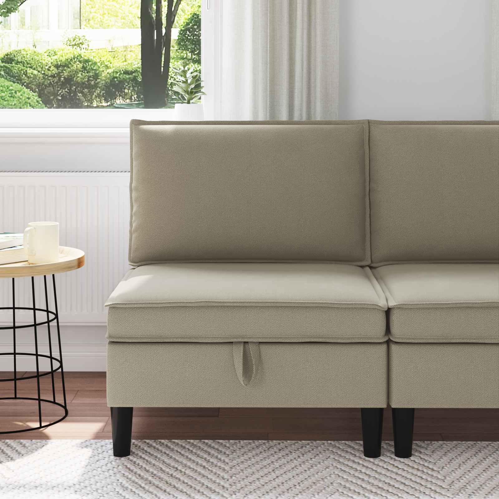 Mellem Sofa med Opbevaring Sandfarvet Fløjl