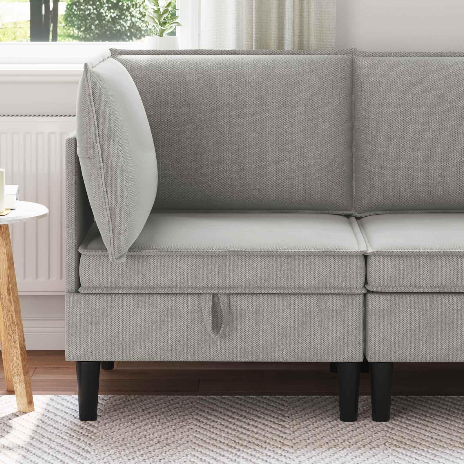Hjørne Sofa med Opbevaring Lysegrå Fløjl