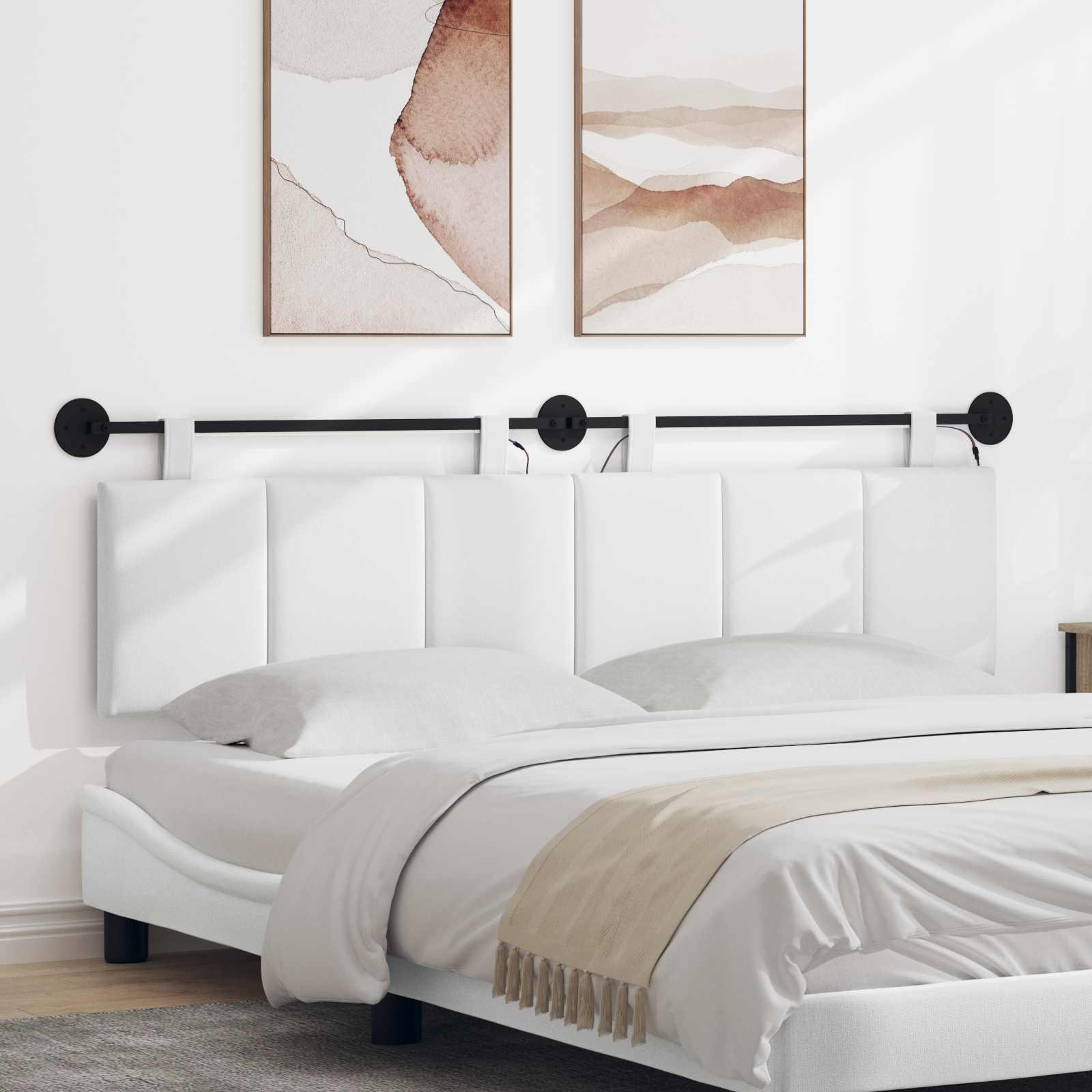 Hængende sengegavl med LED-lys - hvid stof, 190 × 55 cm
