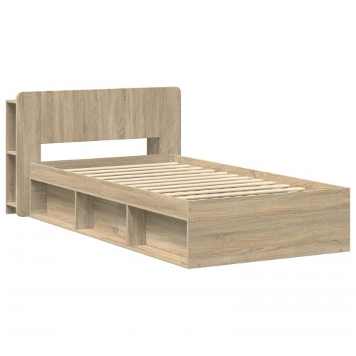 Sengestel med opbevaring - sonoma-eg, 75 x 190 cm