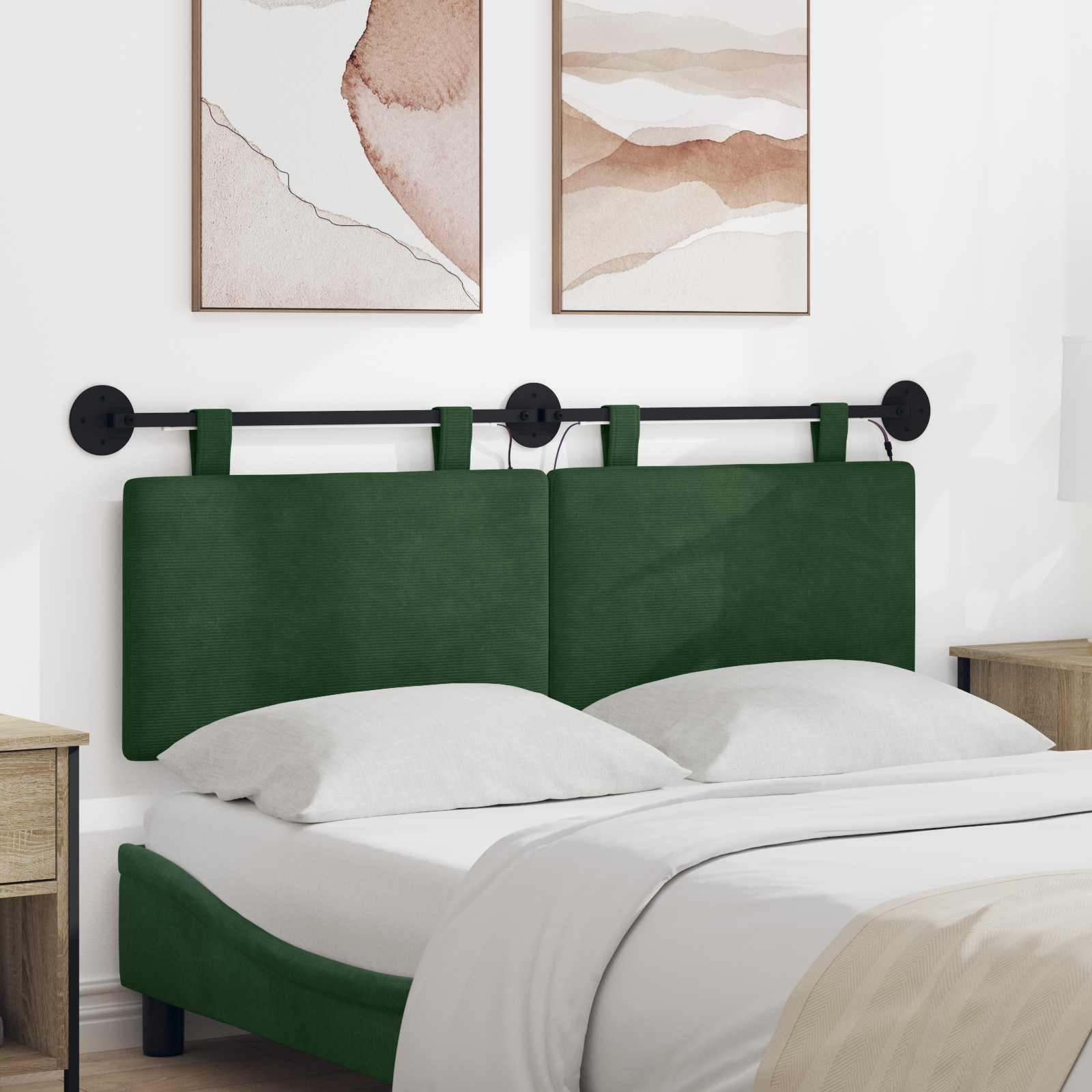 Hængende sengegavl med LED-lys - junglegrøn velour, 150 × 55 cm