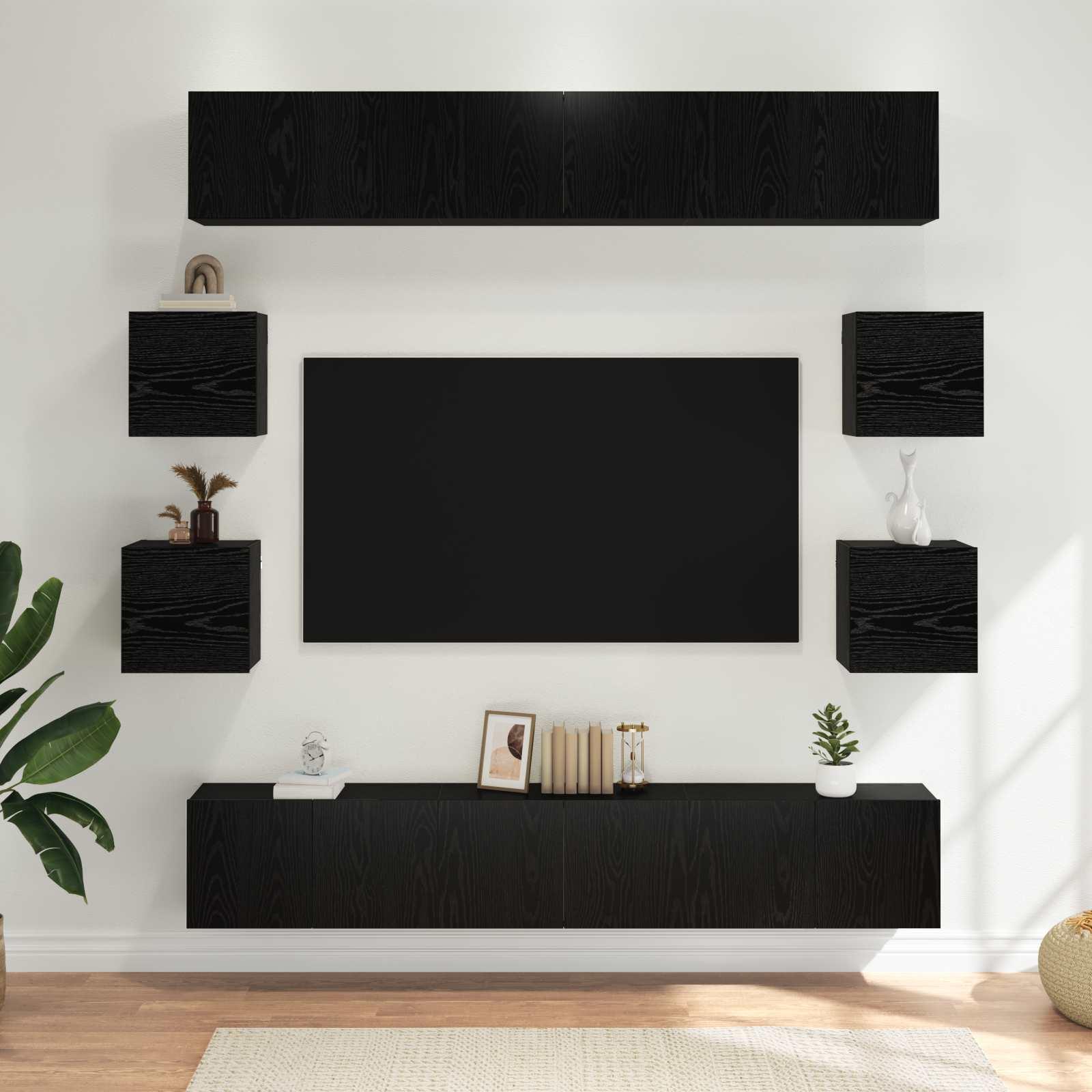 TV-møbelsæt 10 stk 180 x 30 x 30 cm Sort eg Konstrueret træ