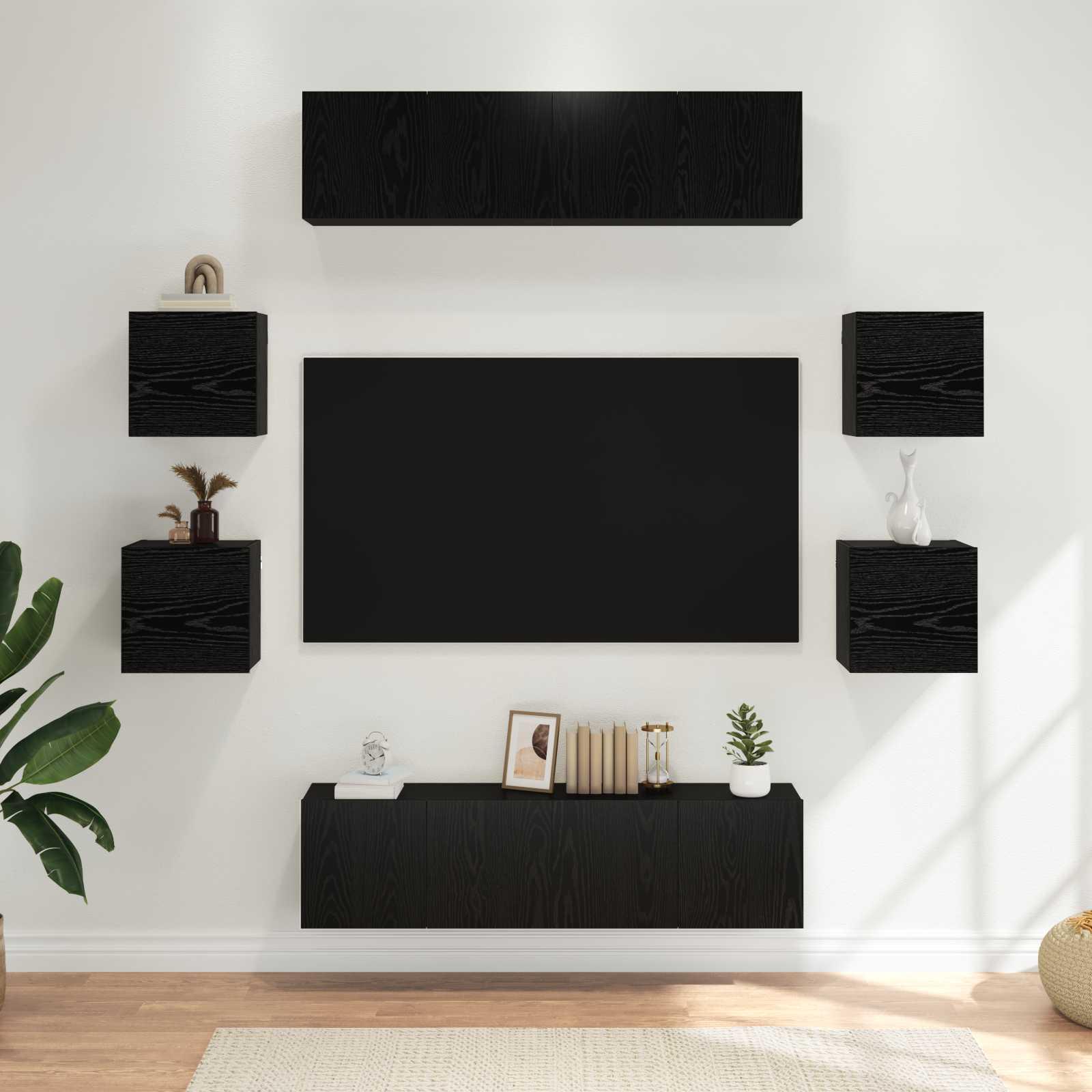 TV-møbelsæt 8 stk 120 x 30 x 30 cm Sort eg Konstrueret træ