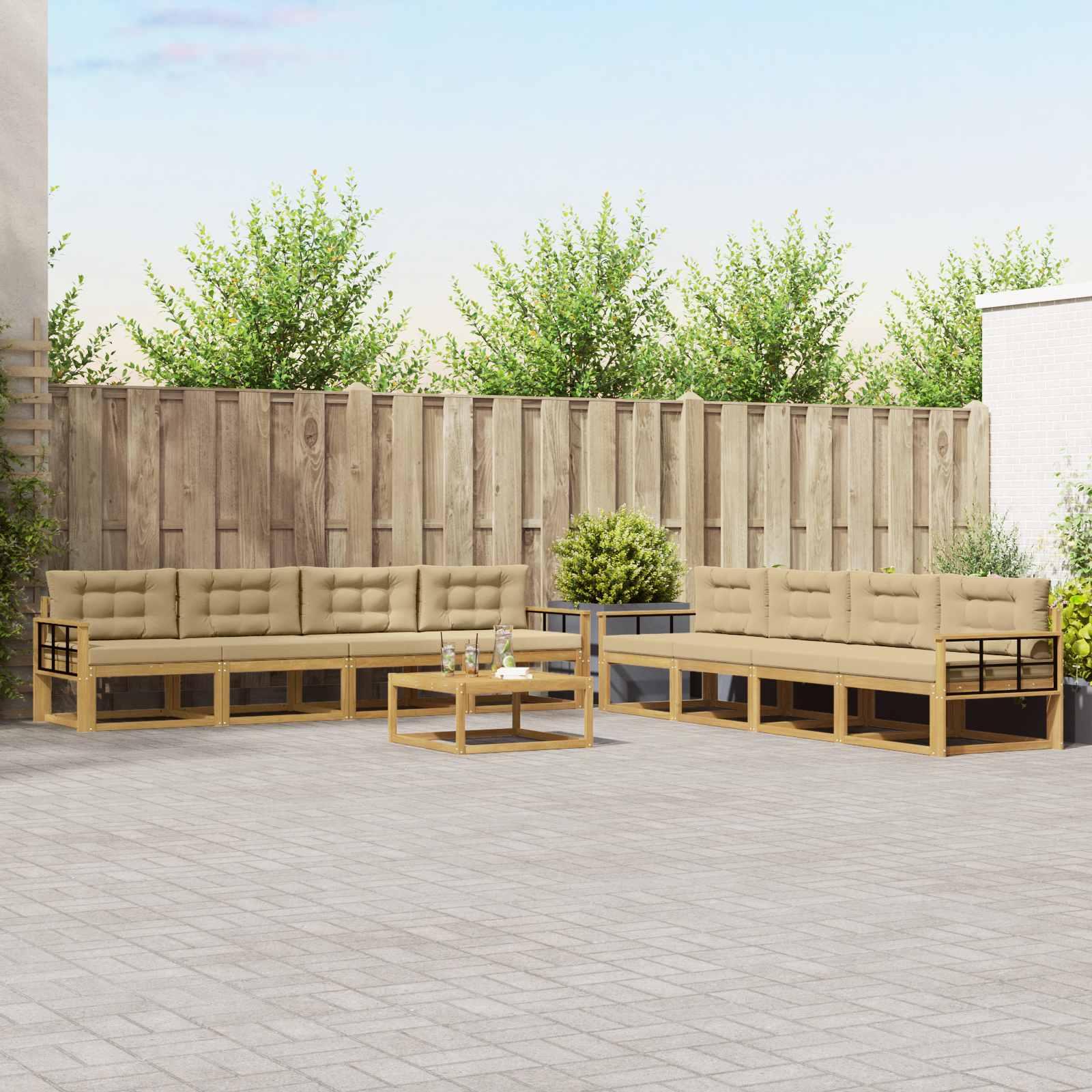 Udendørs modulær sofagruppe i akacietræ - 9 dele, hvid/beige, 79 × 79 × 37 cm