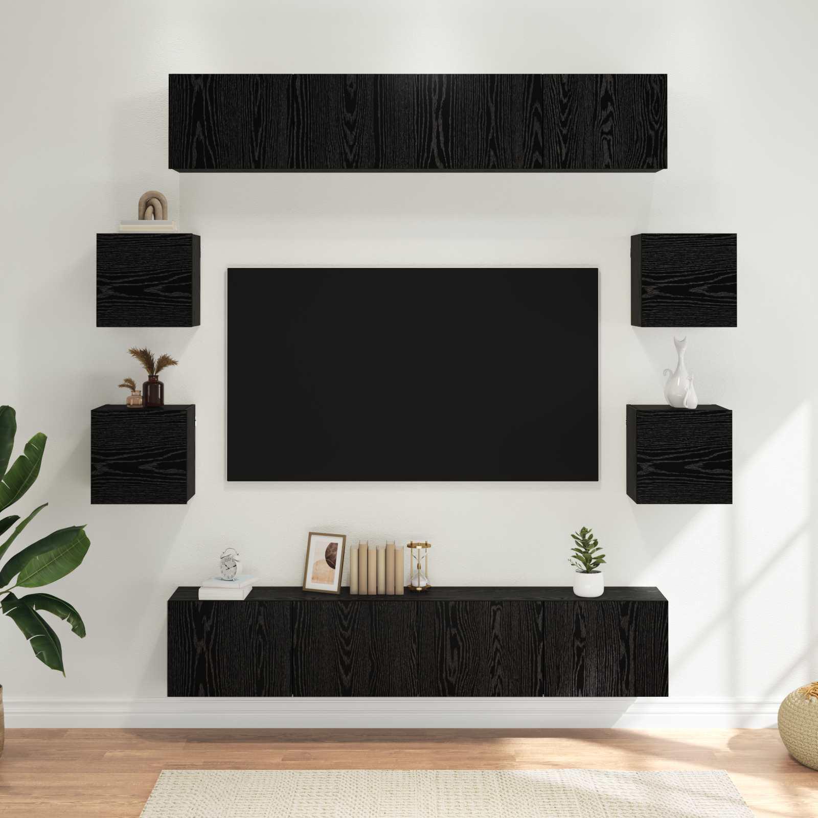 TV-møbelsæt 8 stk 80 x 30 x 30 cm Sort eg Konstrueret træ